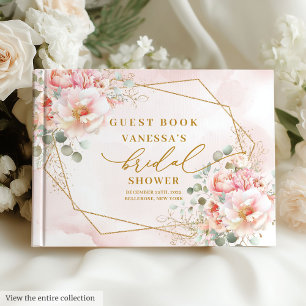 Modernes Boho Blush Gold Blumenrahmen Brautparty Gästebuch