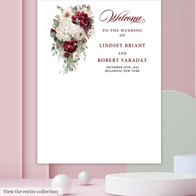 Modernes Boho Burgundy White Rose Hochzeitshinterg Wandteppich (Modern Boho Burgundy White Rose Wedding Backdrop)