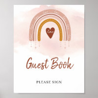 Modernes Boho Copper Rust Rainbow Guest Book Sign