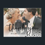 Modernes boho danke Ihnen Foto polka Punkte Hochze Postkarte<br><div class="desc">Schicken Sie Ihre Hochzeit Dankeschön mit diesem modernen boho danken Ihnen schwarzen typografisch bemalten Foto polka Punkte,  fügen Sie einfach Ihr Paar Bild</div>