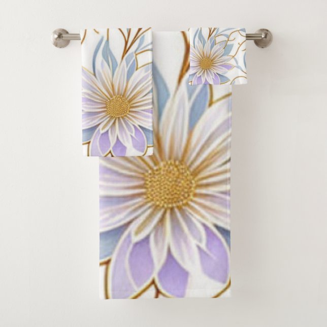 Modernes Boho Design, modern, elegant, Blume, Blät Badhandtuch Set (Insitu)