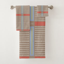 Modernes Boho Ethnic Geometric Multi Khaki Badhandtuch Set