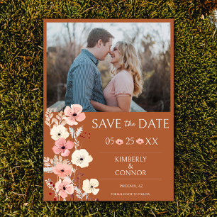 Modernes Boho Floral Foto Burnt Orange Save The Date