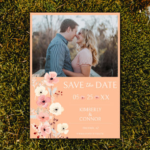 Modernes Boho Floral Foto Save the Date Peach