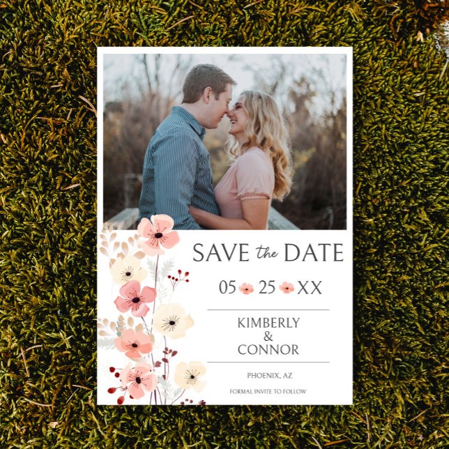 Modernes Boho Floral Foto Save the Date | weiß (Modern Boho Floral Photo Save the Date)