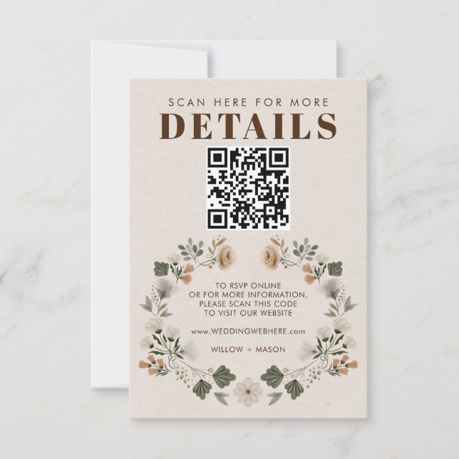 Modernes Boho Folk Wedding RSVP Details QR Code (Vorderseite)