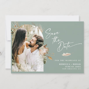 Modernes Boho-Foto-Hochzeit rettet das Datum Ankündigung