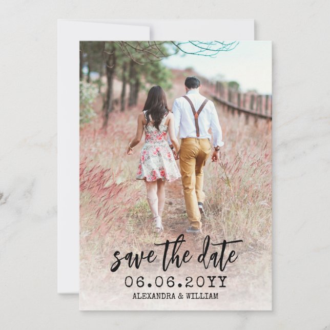 Modernes Boho-Foto-QR-Template Save the Date Einladung (Vorderseite)