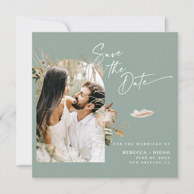 Modernes Boho Foto Save the Date Magnetkarte (Vorderseite)
