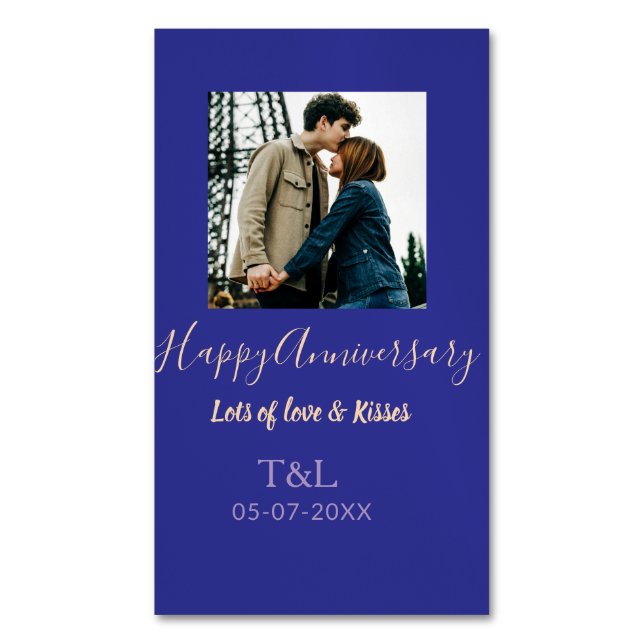 Modernes boho Happy-Jubiläum geben den Namen blue  Magnetische Visitenkarte (Vorderseite Vertikal)