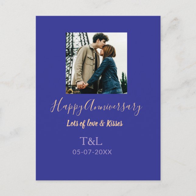 Modernes boho Happy-Jubiläum geben den Namen blue  Postkarte (Vorderseite)