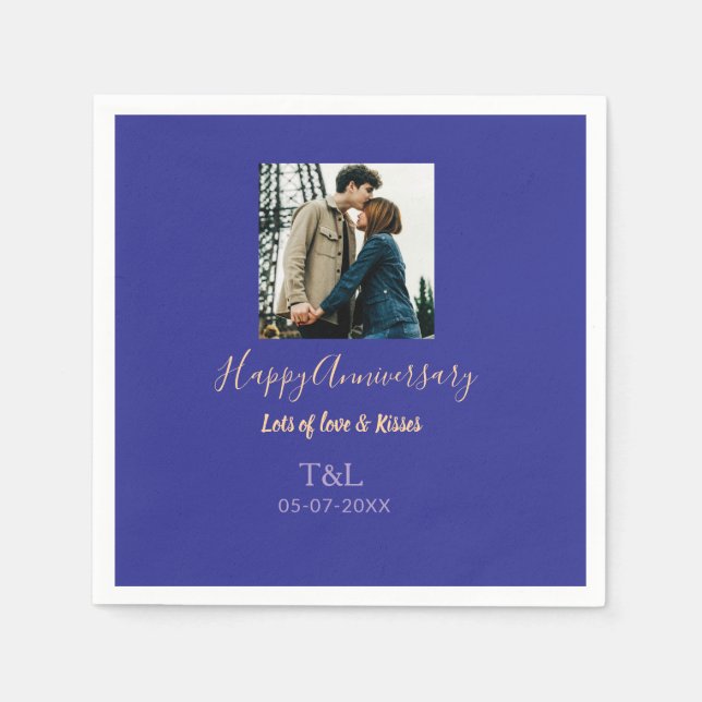 Modernes boho Happy-Jubiläum geben den Namen blue  Serviette (Vorderseite)