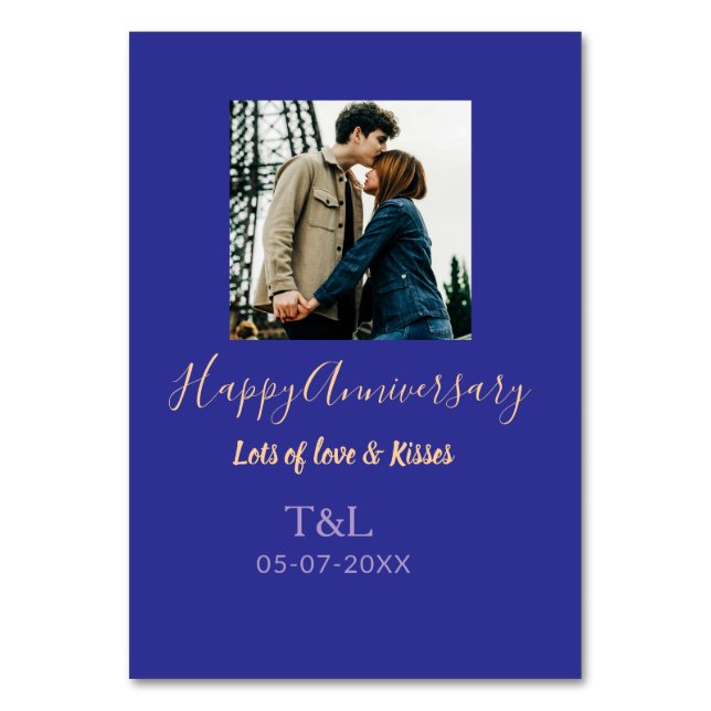 Modernes boho Happy-Jubiläum geben den Namen blue  Tischnummer (Vorderseite)