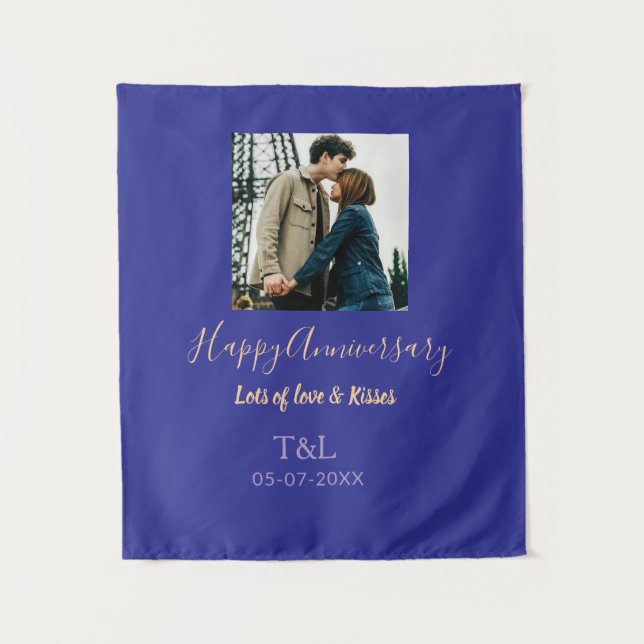 Modernes boho Happy-Jubiläum geben den Namen blue  Wandteppich (Vorderseite)