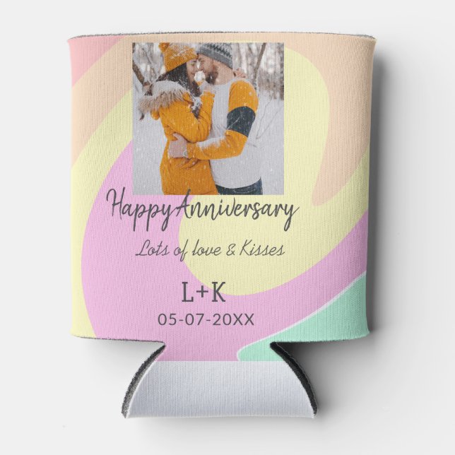 Modernes boho Happy Jubiläum Namensdatum orange hi Dosenkühler (Vorderseite)