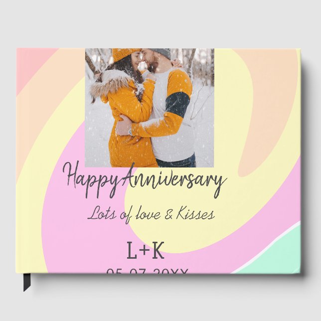 Modernes boho Happy Jubiläum Namensdatum orange hi Gästebuch (Vorderseite)