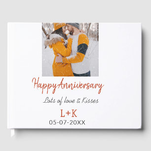 Modernes boho Happy Jubiläum Namensdatum orange hi Gästebuch