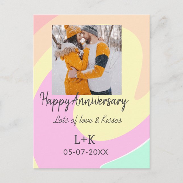 Modernes boho Happy Jubiläum Namensdatum orange hi Postkarte (Vorderseite)