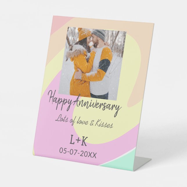 Modernes boho Happy Jubiläum Namensdatum orange hi Sockelschild (Vorderseite)