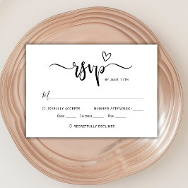 Modernes Boho Herzkalligrafie Script Wedding RSVP Karte