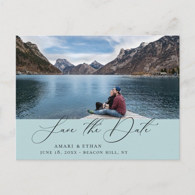 Modernes Boho-Kalligrafie-Foto Save the Date Ankündigungspostkarte (Vorderseite)