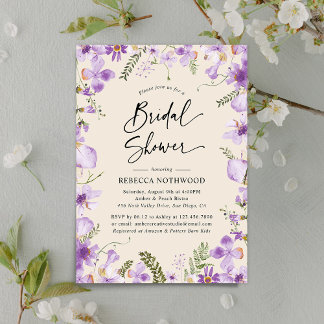 Modernes Boho Lavender Wildblumen Brautparty Einladung