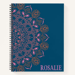 Modernes Boho Mandala Medallion in Aquamarin Perso Notizbuch