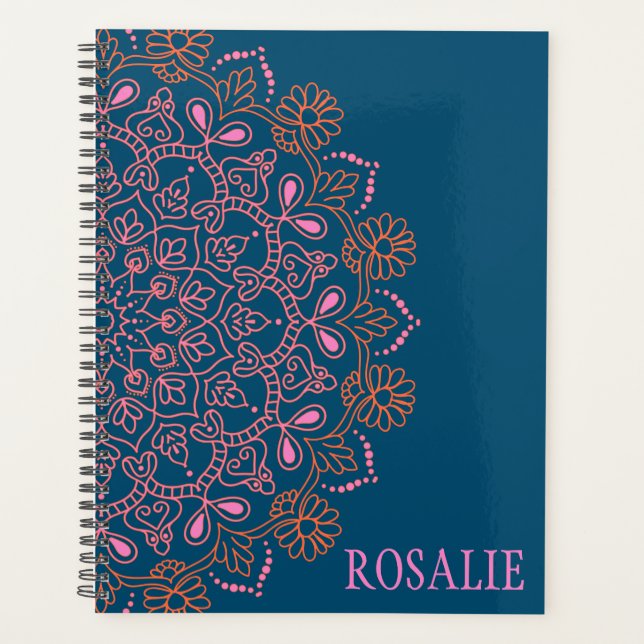 Modernes Boho Mandala Medallion in Aquamarin Perso Planer (Vorderseite)