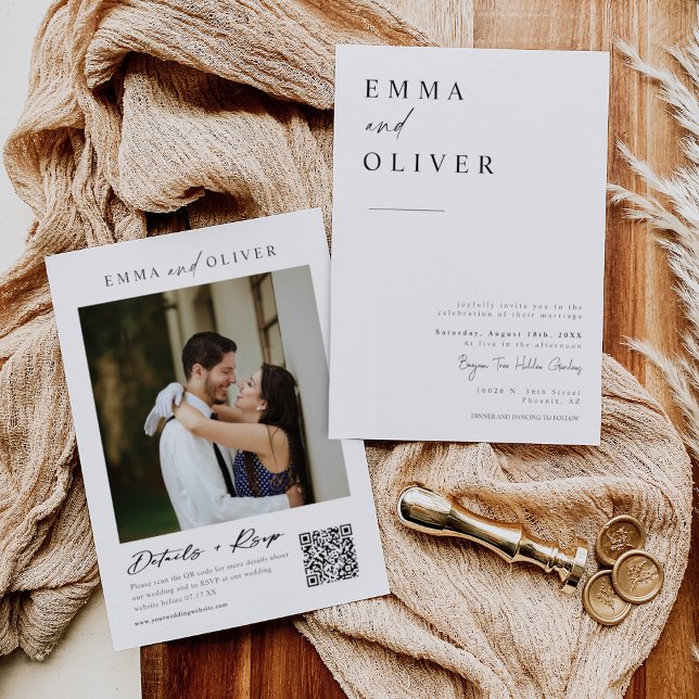 Modernes Boho Minimalistisch Wedding Foto QR Code  Einladung (Von Creator hochgeladen)