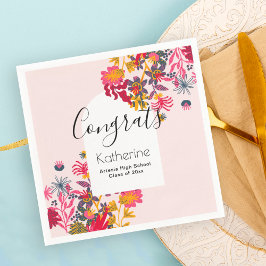 Modernes Boho Pink Blumenarch Graduate Party Serviette
