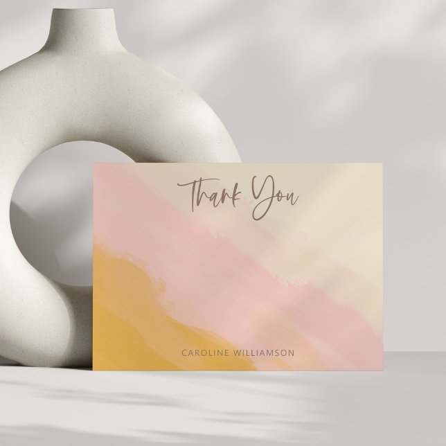 Modernes Boho Pink Yellow Niedlich Script Brautpar Dankeskarte (Von Creator hochgeladen)