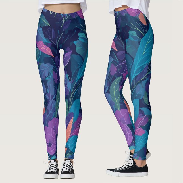 Modernes Boho Summer Blätter Botanischer Garten Bl Leggings (Von Creator hochgeladen)