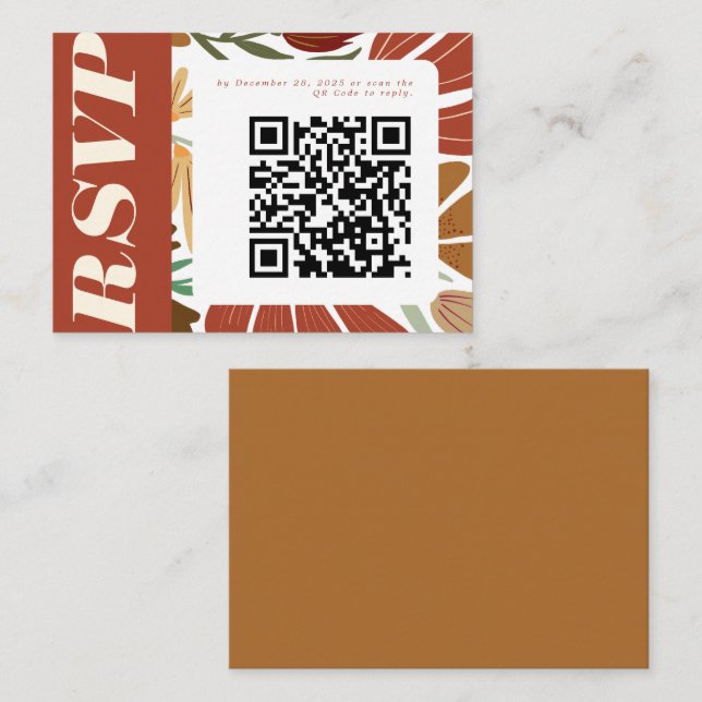 Modernes Boho Terracotta Fall Floral Wedding RSVP Begleitkarte (Vorne/Hinten)