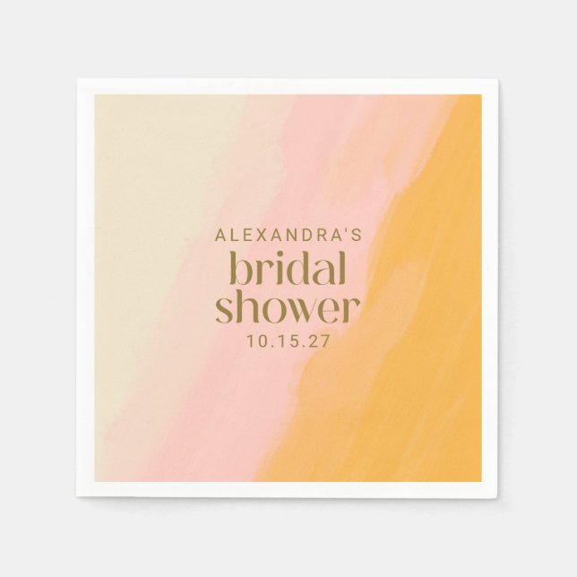 Modernes Boho Wasserfarbe Rosa Gelbes Brautparty Serviette (Vorderseite)