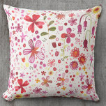 Modernes Boho Wild Blume Wasserfarben Kissen<br><div class="desc">Helle und fröhliche Aquarellmalerei und Blätter,  die von einem weitläufigen Garten in Rot,  Rosa,  lila und Gelb auf weißem Hintergrund gemalt werden. Originelle Kunst von Nic Squirrell. Ideal für Gärtner,  Naturliebhaber,  Künstler und Floristen.</div>