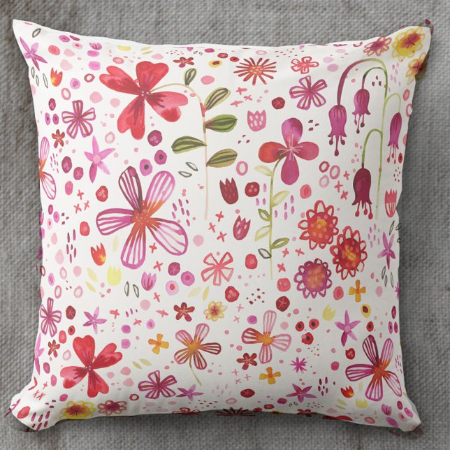 Modernes Boho Wild Blume Wasserfarben Kissen (Watercolor boho floral painting art pillow)