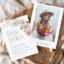 Modernes Boho Wildblume Brautparty Foto Invitat Einladung