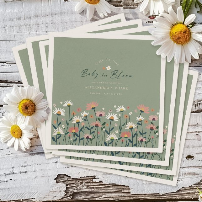 Modernes Boho Wildblume Sage Baby in Blütendusche Serviette (Von Creator hochgeladen)