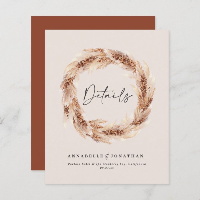 Modernes Bohoballenpampas-Gras Hochzeitsdetails (Vorne/Hinten)