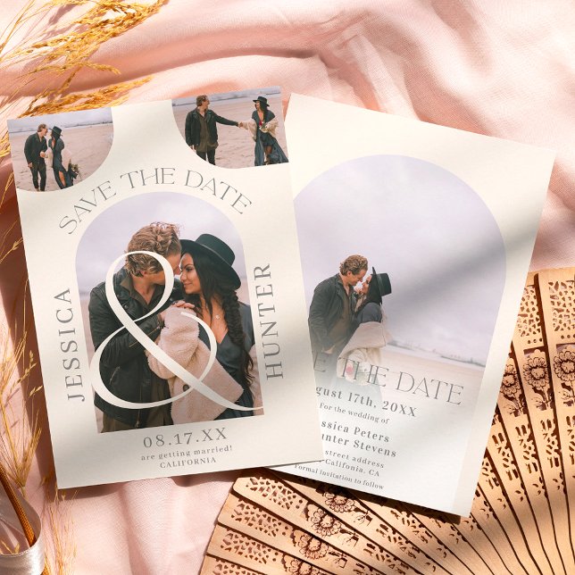 Modernes Bohobarchen 4 Fotos HochzeitsElfenbein Save The Date (Von Creator hochgeladen)