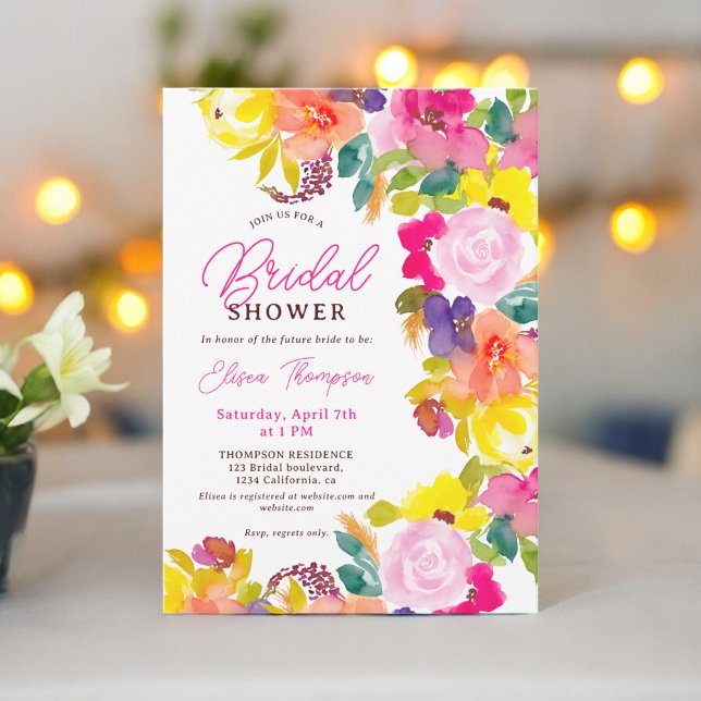 Modernes bohobisches Brautparty fett gedruckter Bl Einladung (Modern boho bold flowers script bridal shower invitation)
