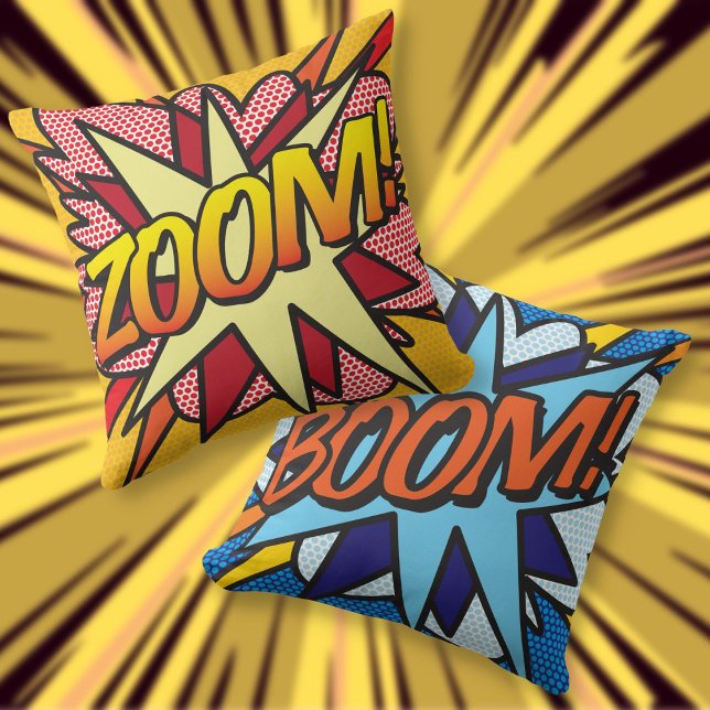 Modernes BOOM ZOOM Comic Pop Kunst, Dichtung und M Kissen (Modern BOOM ZOOM Comic Book Pop Art Throw Pillow)