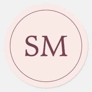 Modernes Borgundy Blush Pink Wedding Monogram Runder Aufkleber