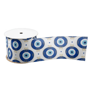 Modernes Böse-Augen-Muster Blau & Gold Schutz Satinband