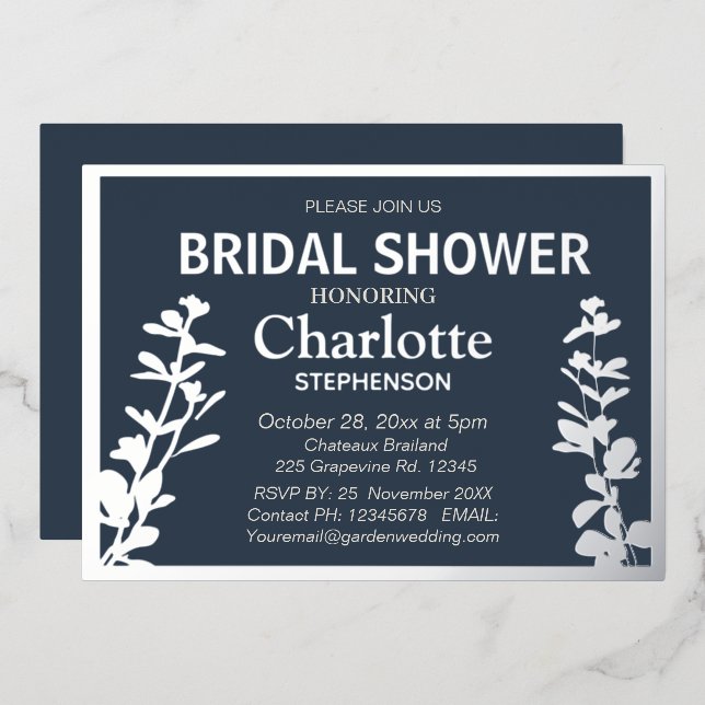 Modernes botanisches Blätter Brautparty Folieneinladung (Vorderseite/Rückseite)