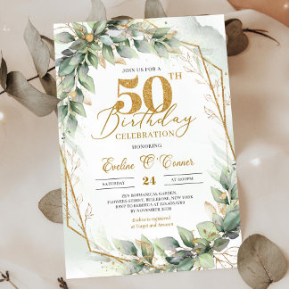 Modernes botanisches Blattgold 50. Geburtstag Einladung