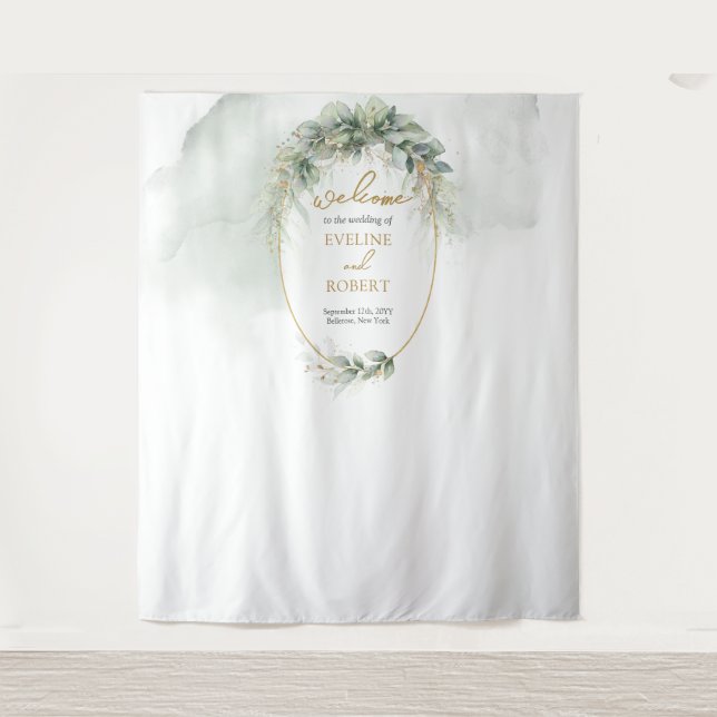 Modernes botanisches Blattgold, ovale Umgebung Wandteppich (Vorderseite)