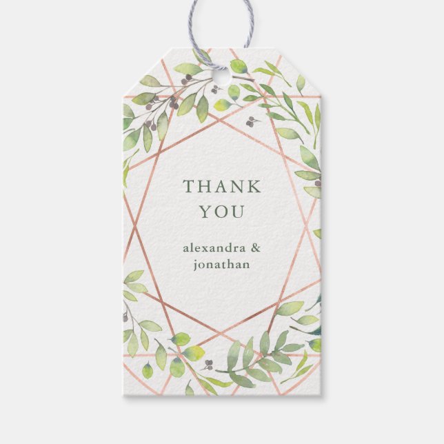 Modernes botanisches | Copper Look Vielen Dank Geschenkanhänger (Vorderseite)