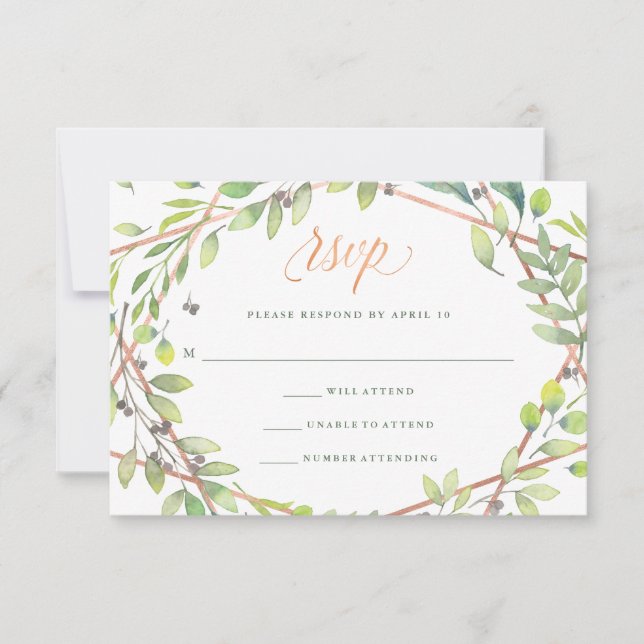 Modernes botanisches | Copper Look Wedding RSVP (Vorderseite)