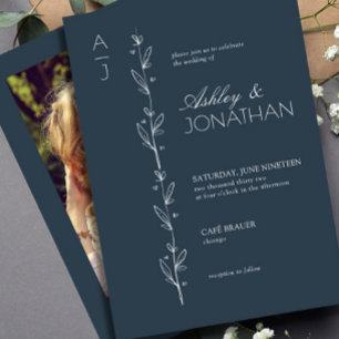 Modernes botanisches Divider Hochzeit eines navy-B Einladung